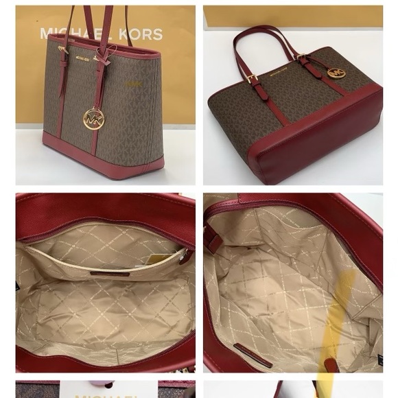 MICHAEL KORS JET SET TRAVEL TOP ZIP SHOULDER TOTE SHOULDER BAG DARK CHERRY COLOR - Picture 7 of 8